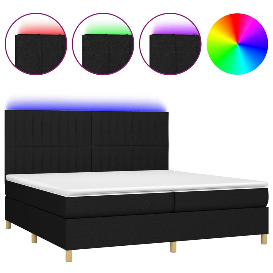 Boxspring Met Matras En Led Stof Zwart 200 x 200 cm Verticale strepen