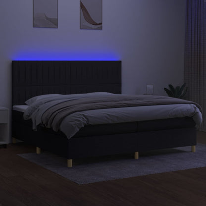 Boxspring Met Matras En Led Stof Zwart 200 x 200 cm Verticale strepen