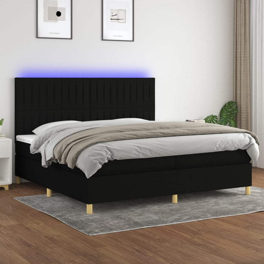 Boxspring Met Matras En Led Stof Zwart 200 x 200 cm Verticale strepen
