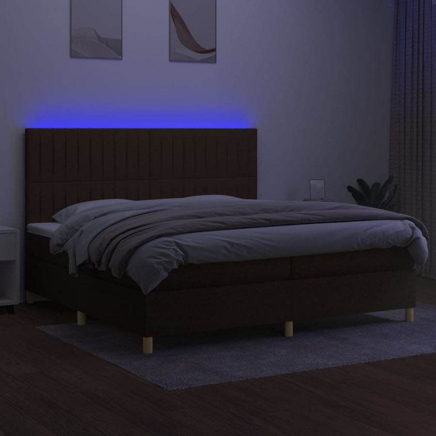 Boxspring Met Matras En Led Stof Donkerbruin 200 x 200 cm Verticale strepen
