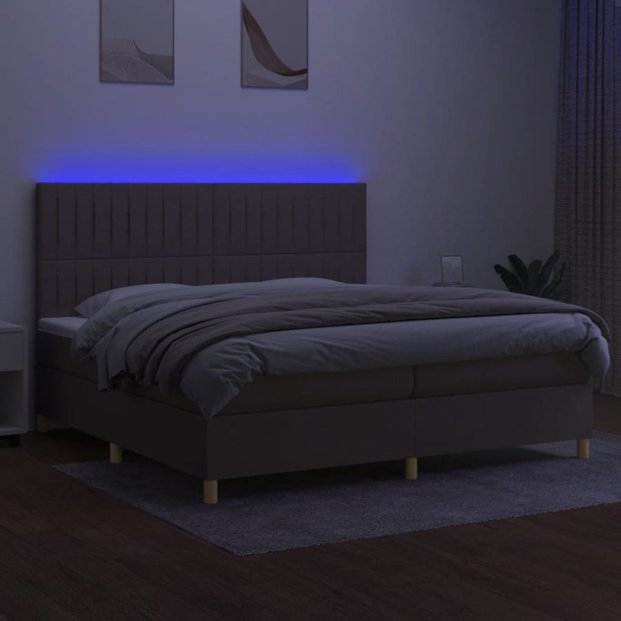 Boxspring met matras en LED stof taupe 200x200 cm 200 x 200 cm Verticale strepen