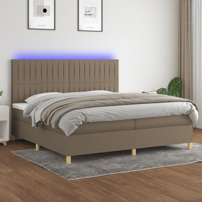 Boxspring met matras en LED stof taupe 200x200 cm 200 x 200 cm Verticale strepen