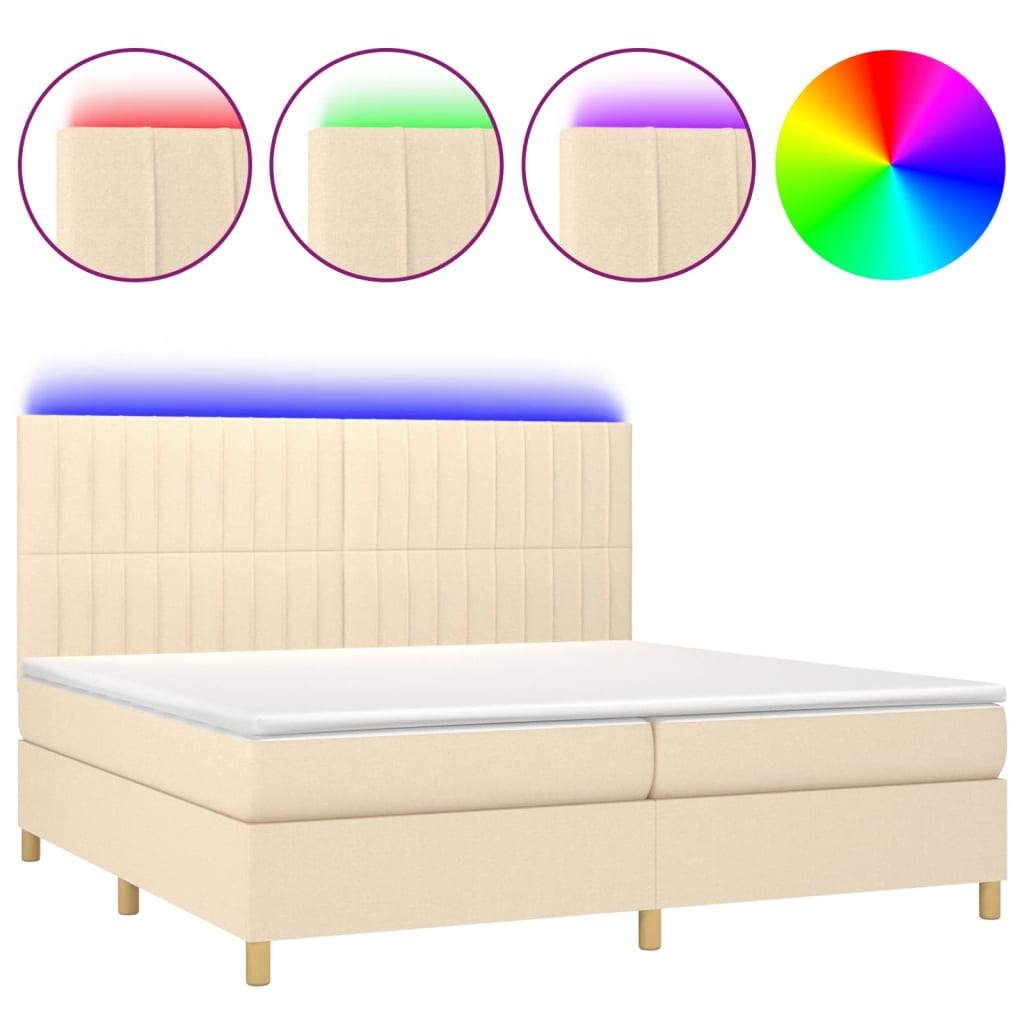 Boxspring Met Matras En Led Stof Kleurig Crème 200 x 200 cm Verticale strepen