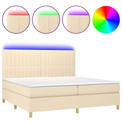 Boxspring Met Matras En Led Stof Kleurig Crème 200 x 200 cm Verticale strepen