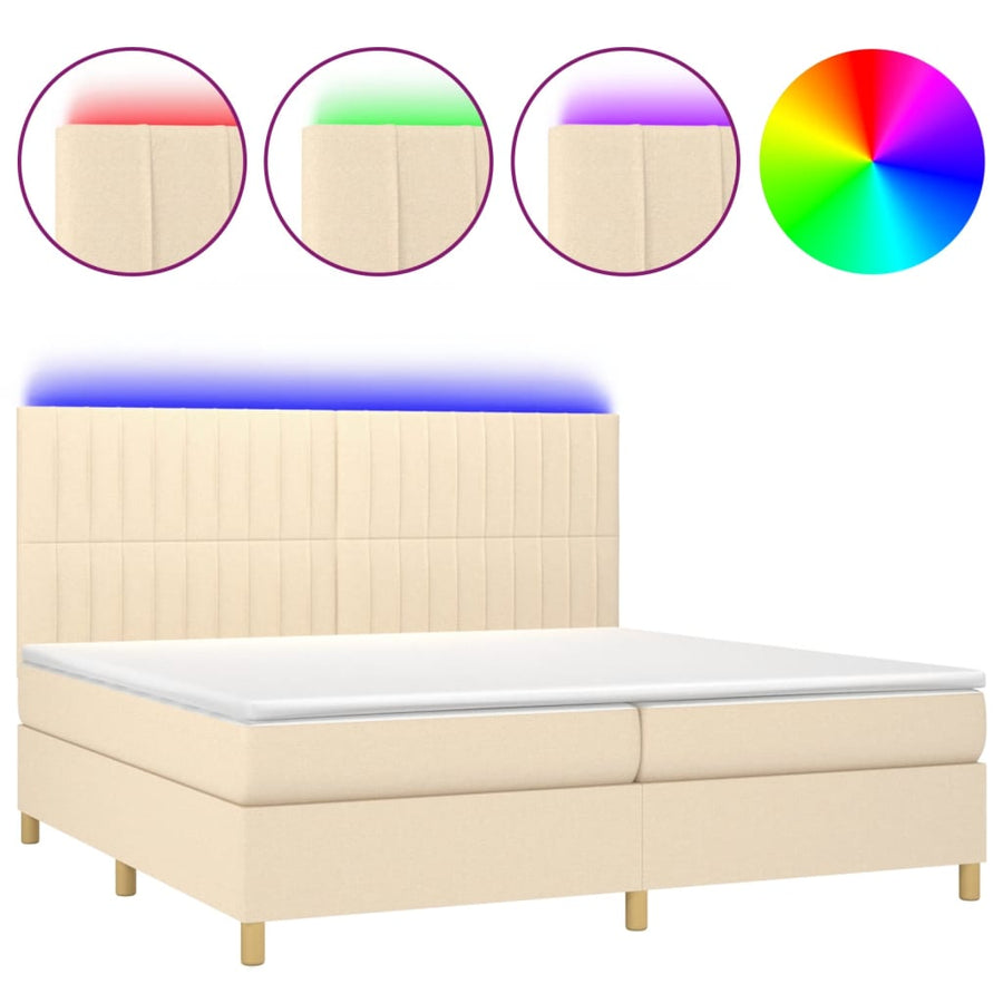 Boxspring Met Matras En Led Stof Kleurig Crème 200 x 200 cm Verticale strepen