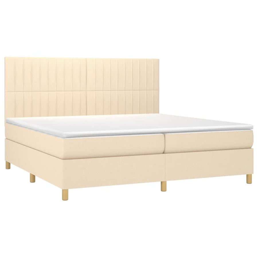 Boxspring Met Matras En Led Stof Kleurig Crème 200 x 200 cm Verticale strepen