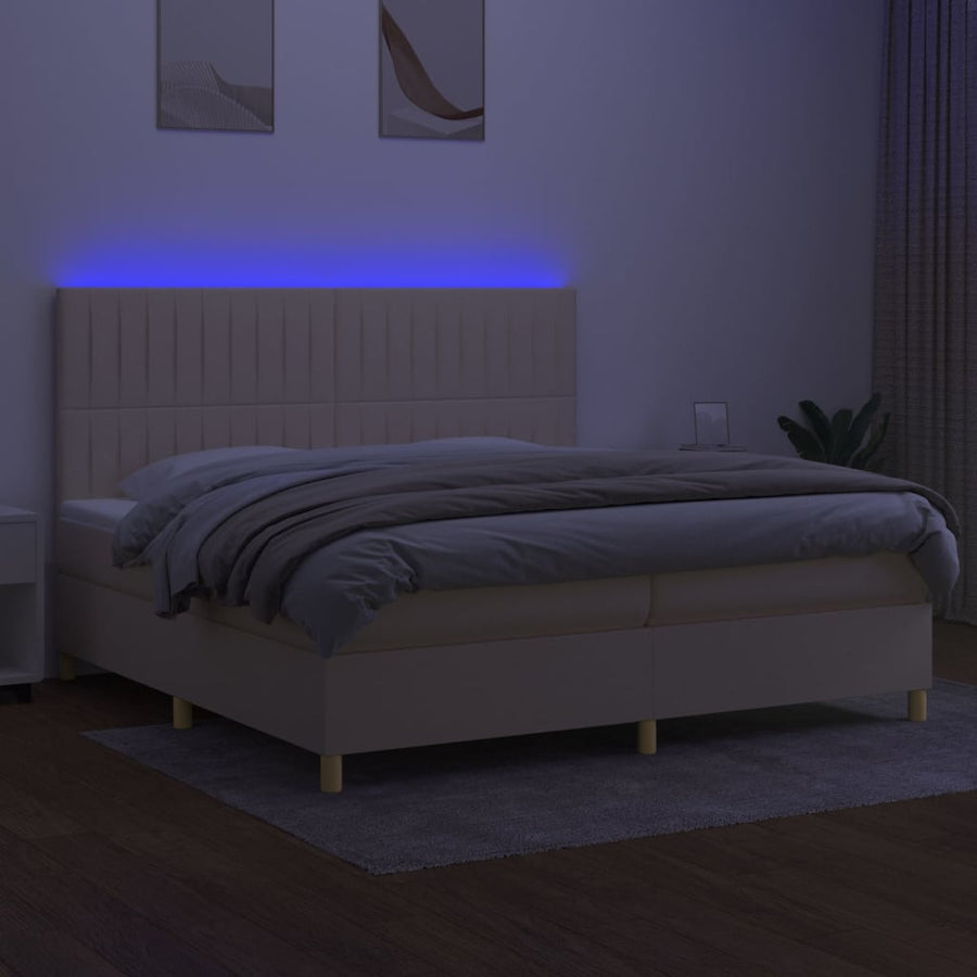 Boxspring Met Matras En Led Stof Kleurig Crème 200 x 200 cm Verticale strepen