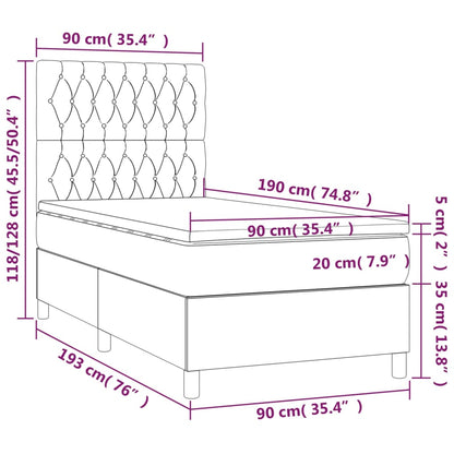 Boxspring met matras en LED stof donkerbruin 90x190 cm 90 x 190 cm Donkerbruin