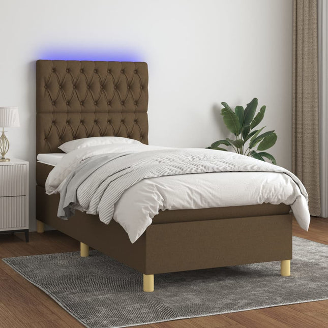 Boxspring met matras en LED stof donkerbruin 90x190 cm 90 x 190 cm Donkerbruin