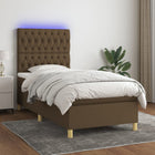 Box spring with mattress and LED fabric dark brown 80x200 cm