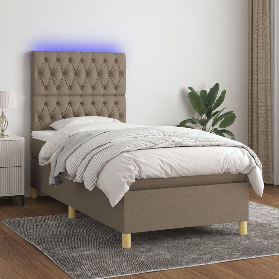 Boxspring Met Matras En Led Stof 80X200 Cm Taupe 90 x 200 cm Getuft ontwerp