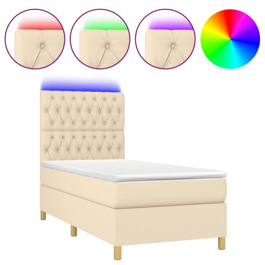 Boxspring Met Matras En Led Stof Kleurig 80X200 Cm Crème 90 x 200 cm Getuft ontwerp