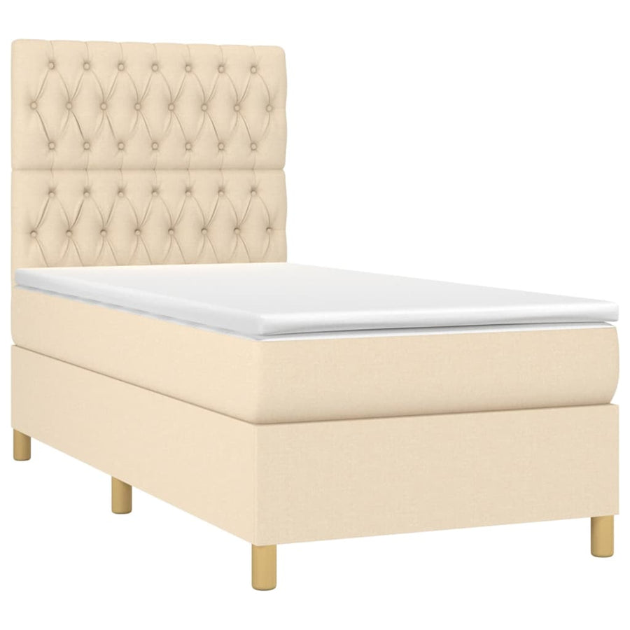 Boxspring Met Matras En Led Stof Kleurig 80X200 Cm Crème 90 x 200 cm Getuft ontwerp