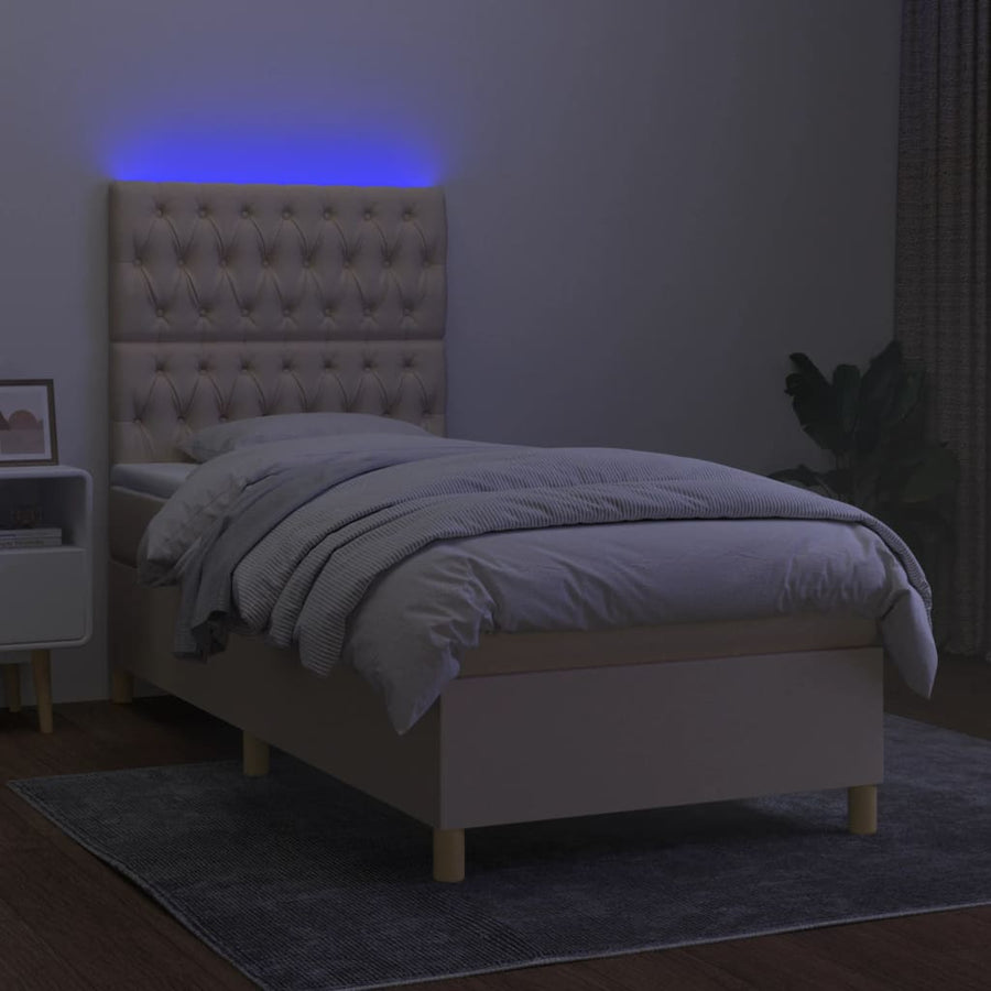 Boxspring Met Matras En Led Stof Kleurig 80X200 Cm Crème 90 x 200 cm Getuft ontwerp