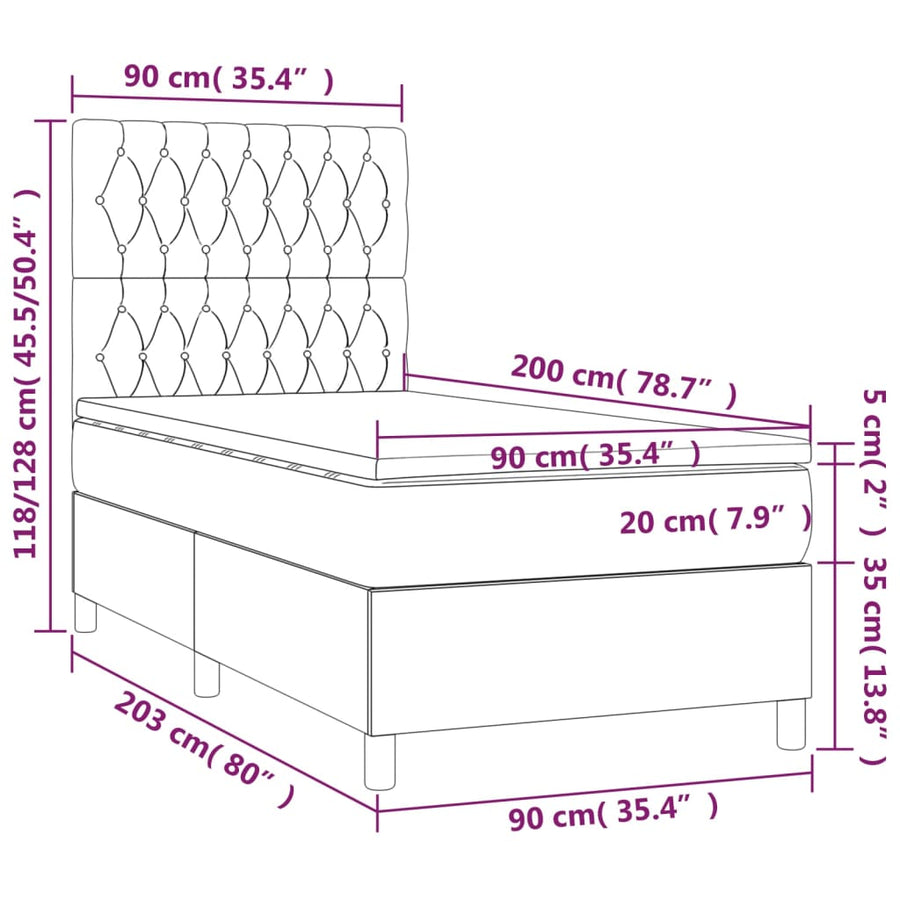 Boxspring Met Matras En Led Stof Kleurig 80X200 Cm Crème 90 x 200 cm Getuft ontwerp