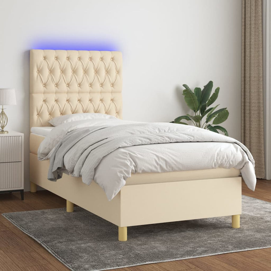Boxspring Met Matras En Led Stof Kleurig 80X200 Cm Crème 90 x 200 cm Getuft ontwerp