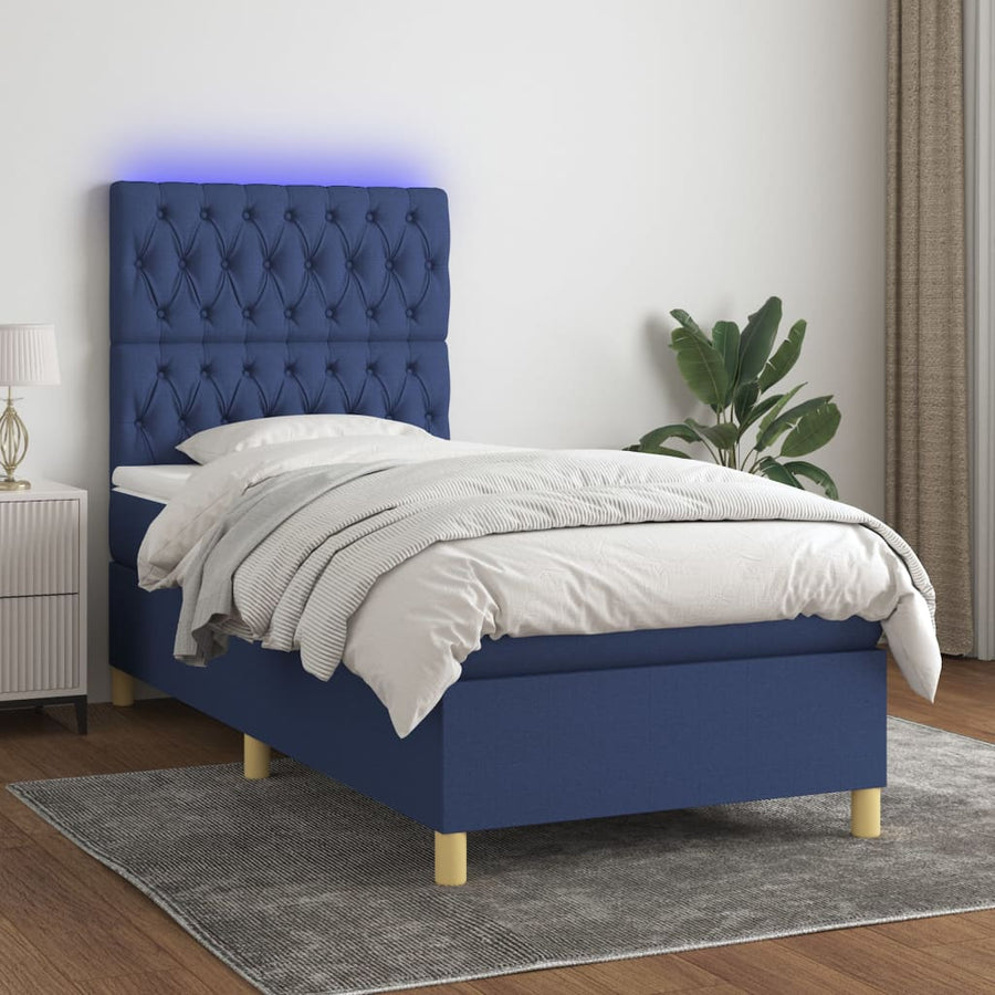 Boxspring Met Matras En Led Stof Blauw 90 x 200 cm Getuft ontwerp