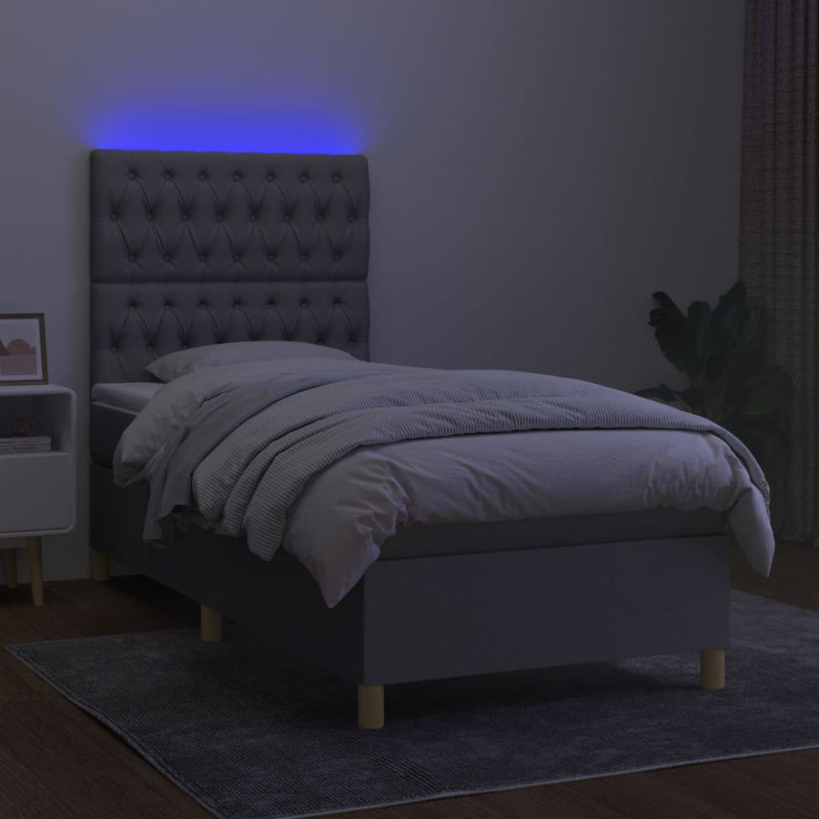 Boxspring Met Matras En Led Stof Lichtgrijs 100 x 200 cm Getuft ontwerp