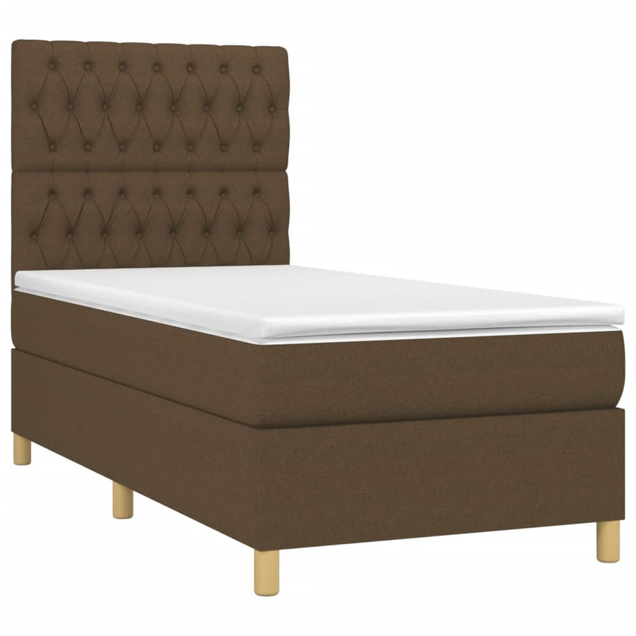 Boxspring Met Matras En Led Stof Donkerbruin 100 x 200 cm Getuft ontwerp