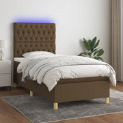 Boxspring 100x200 cm donkerbruin met matras en LED