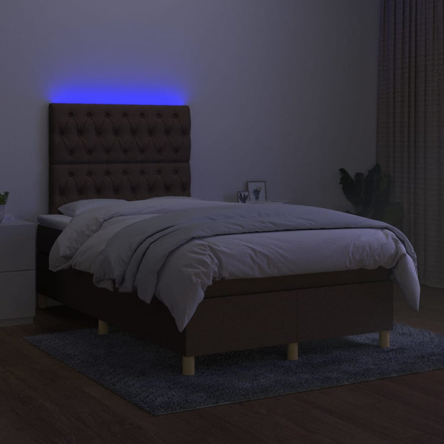 Boxspring Met Matras En Led Stof Donkerbruin 120 x 200 cm Getuft ontwerp