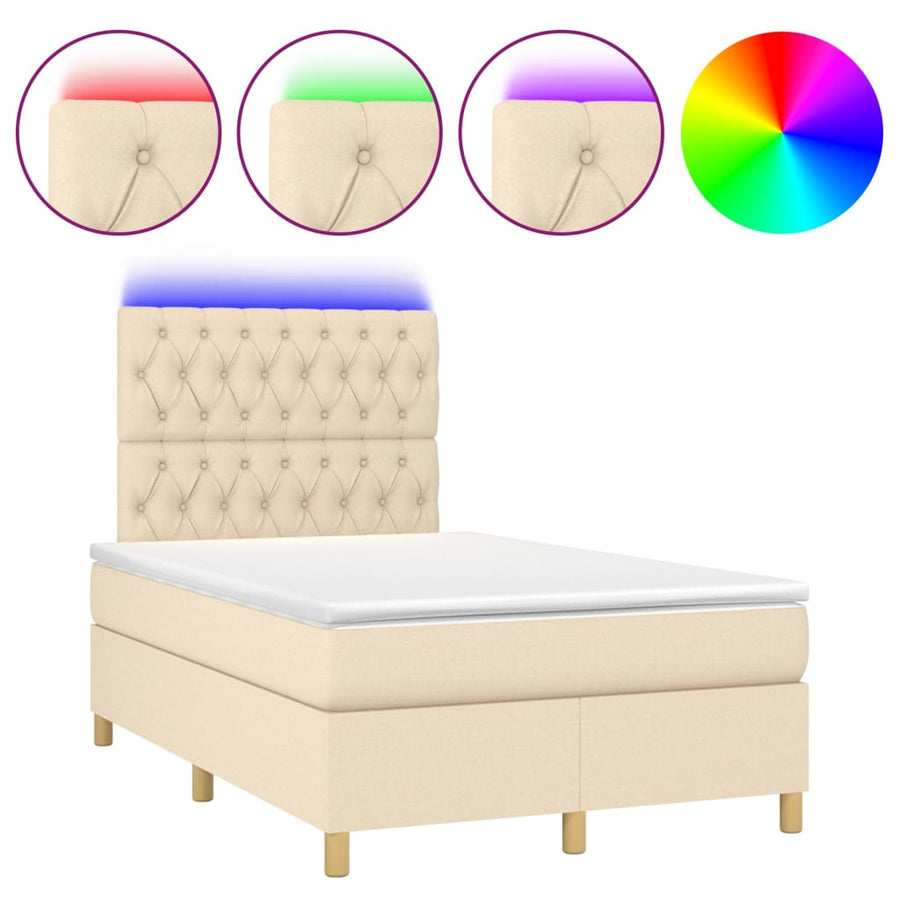 Boxspring Met Matras En Led Stof Kleurig Crème 120 x 200 cm Getuft ontwerp