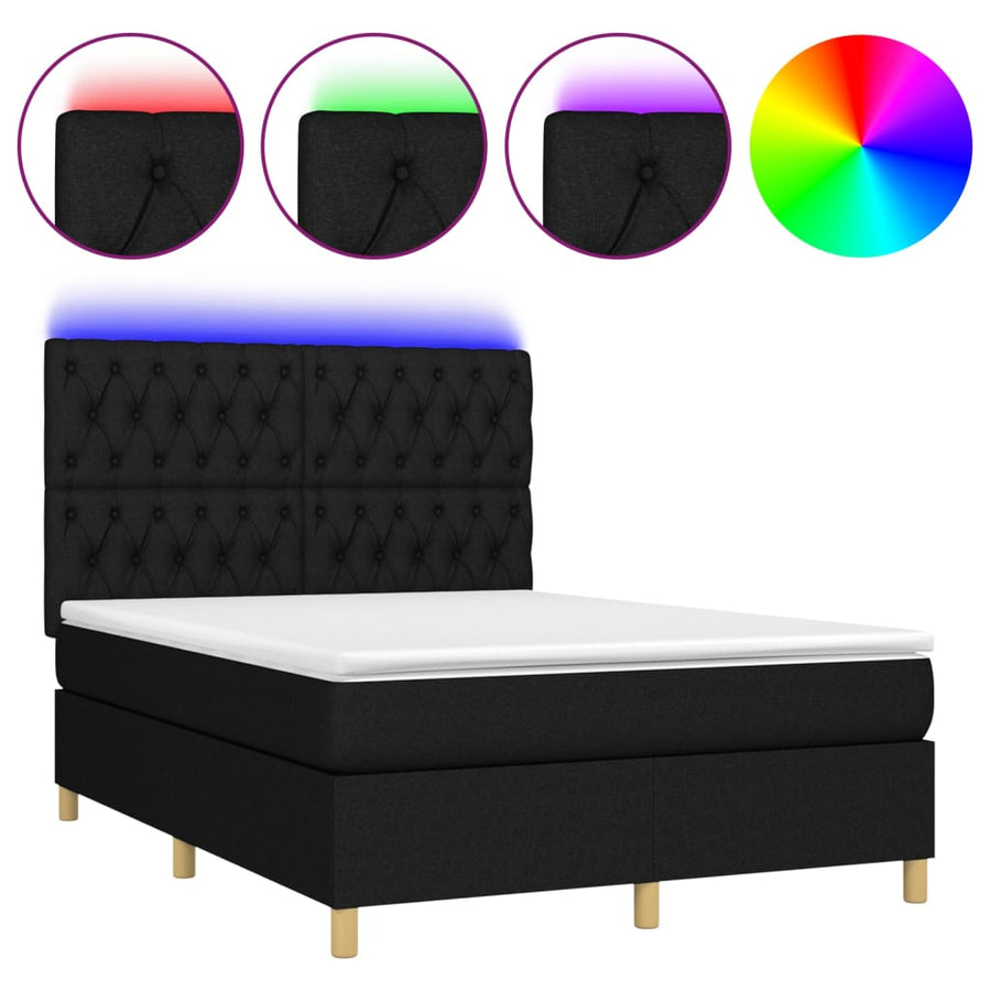Boxspring Met Matras En Led Stof Zwart 140 x 190 cm Getuft ontwerp