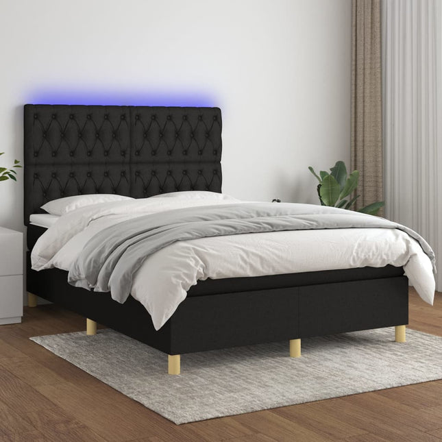 Boxspring Met Matras En Led Stof Zwart 140 x 190 cm Getuft ontwerp