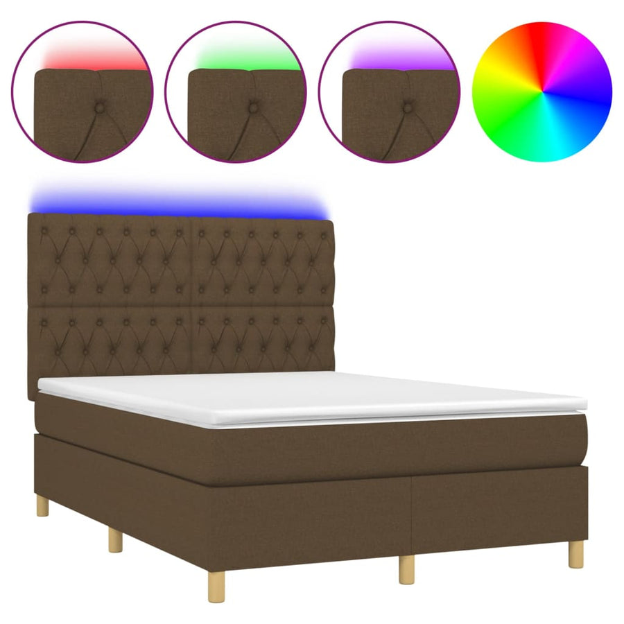 Boxspring Met Matras En Led Stof Donkerbruin 140 x 190 cm Getuft ontwerp