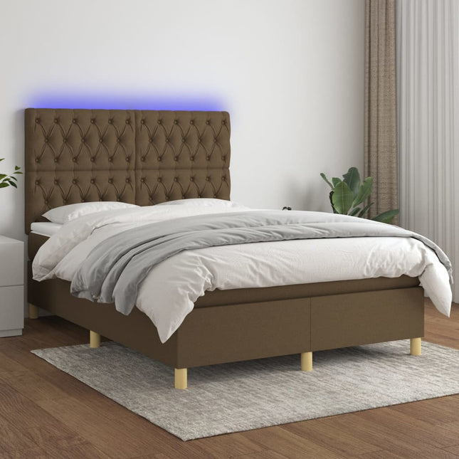 Boxspring Met Matras En Led Stof Donkerbruin 140 x 190 cm Getuft ontwerp