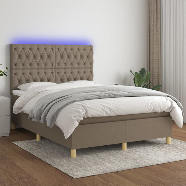 Boxspring Met Matras En Led Stof Taupe 140 x 190 cm Getuft ontwerp