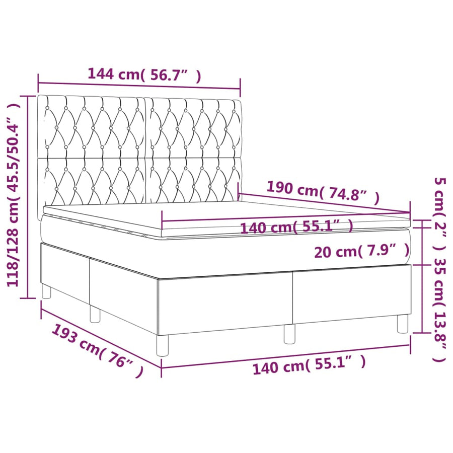 Boxspring met matras en LED stof crèmekleurig 140x190 cm 140 x 190 cm Crème