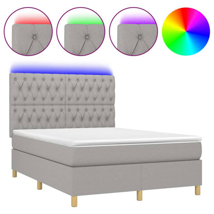Boxspring Met Matras En Led Stof Lichtgrijs 140 x 200 cm Getuft ontwerp