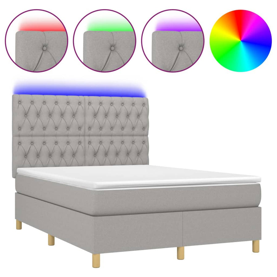 Boxspring Met Matras En Led Stof Lichtgrijs 140 x 200 cm Getuft ontwerp