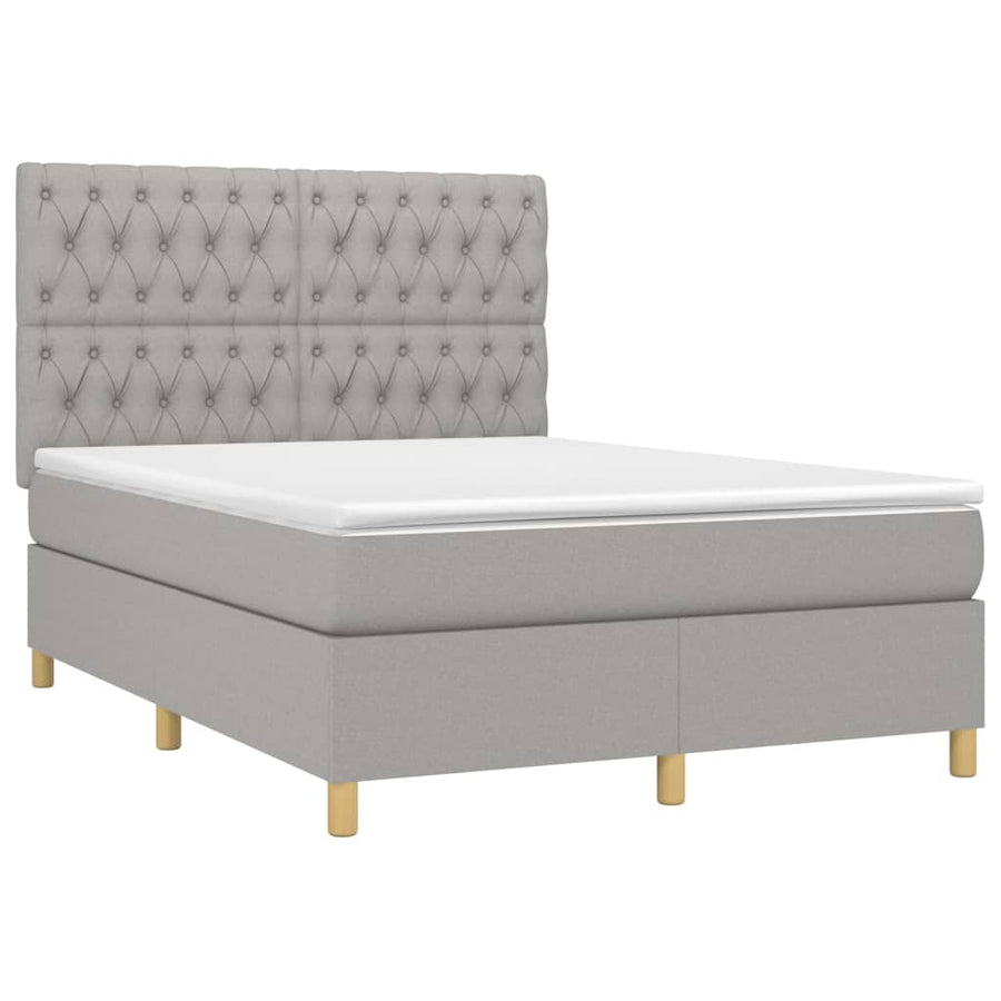Boxspring Met Matras En Led Stof Lichtgrijs 140 x 200 cm Getuft ontwerp