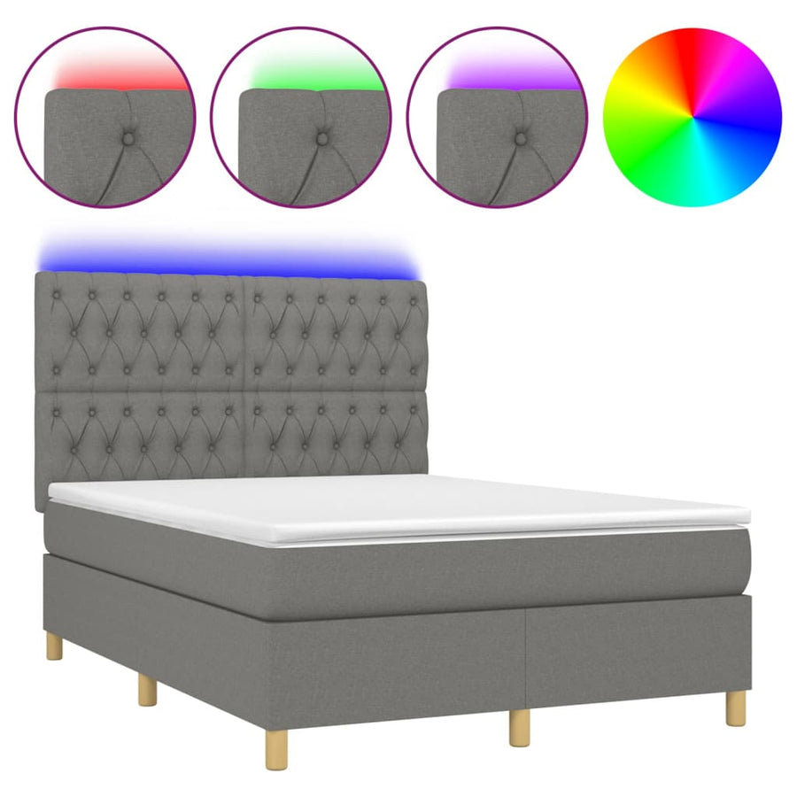 Boxspring Met Matras En Led Stof Donkergrijs 140 x 200 cm Getuft ontwerp