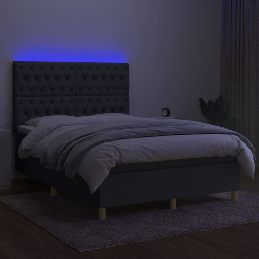 Boxspring Met Matras En Led Stof Donkergrijs 140 x 200 cm Getuft ontwerp