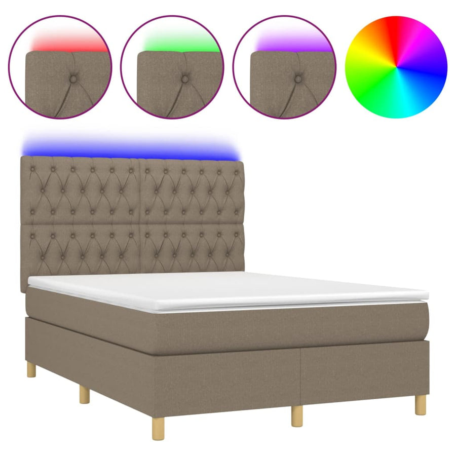 Boxspring Met Matras En Led Stof Taupe 140 x 200 cm Getuft ontwerp