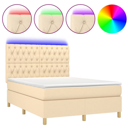 Boxspring met matras en LED stof crèmekleurig 140x200 cm 140 x 200 cm Crème