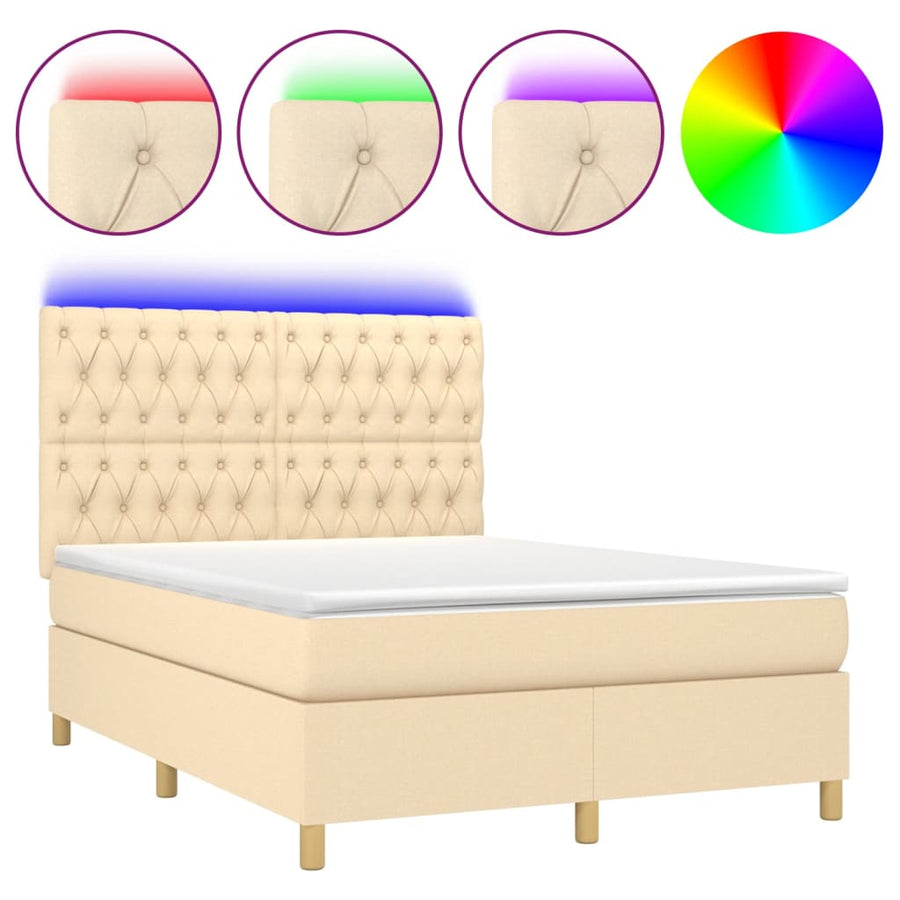 Boxspring met matras en LED stof crèmekleurig 140x200 cm 140 x 200 cm Crème