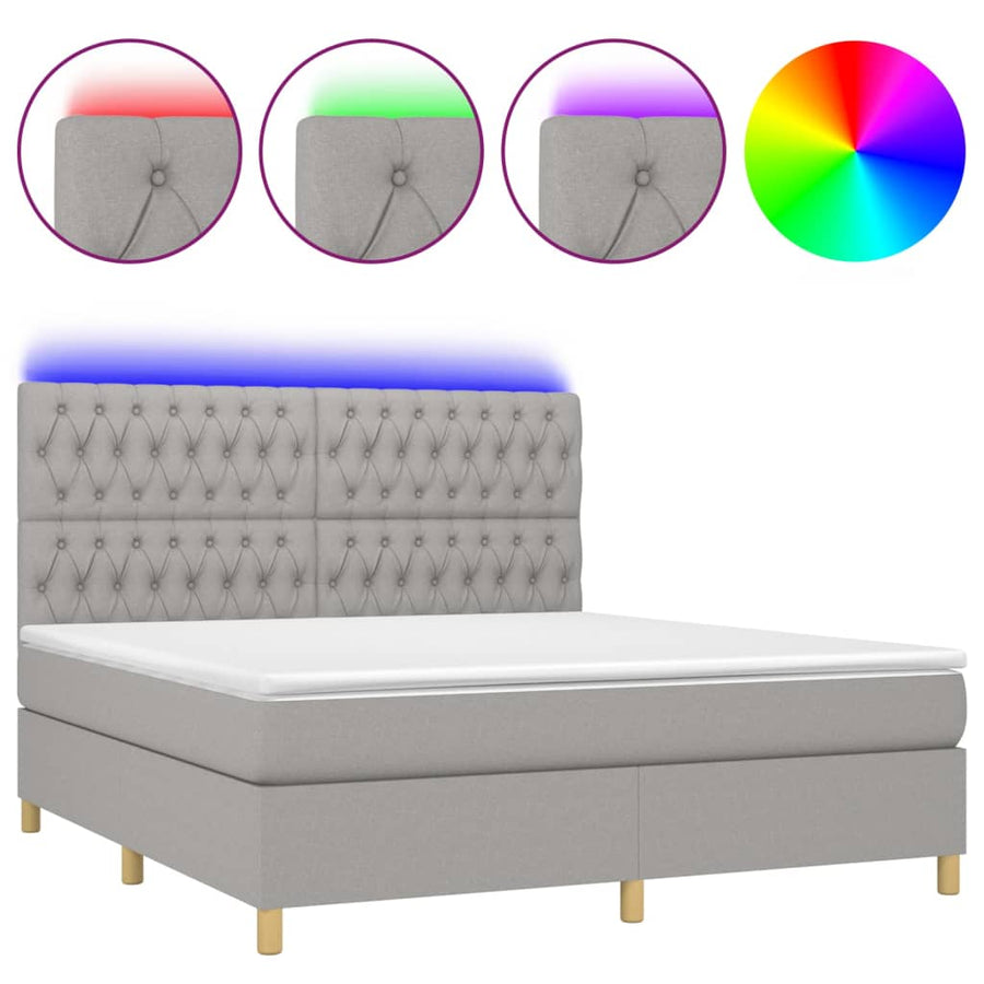 Boxspring Met Matras En Led Stof Lichtgrijs 160 x 200 cm Getuft ontwerp