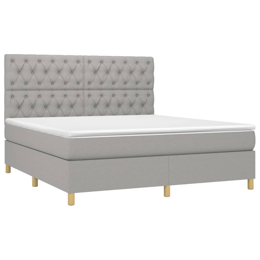 Boxspring Met Matras En Led Stof Lichtgrijs 160 x 200 cm Getuft ontwerp