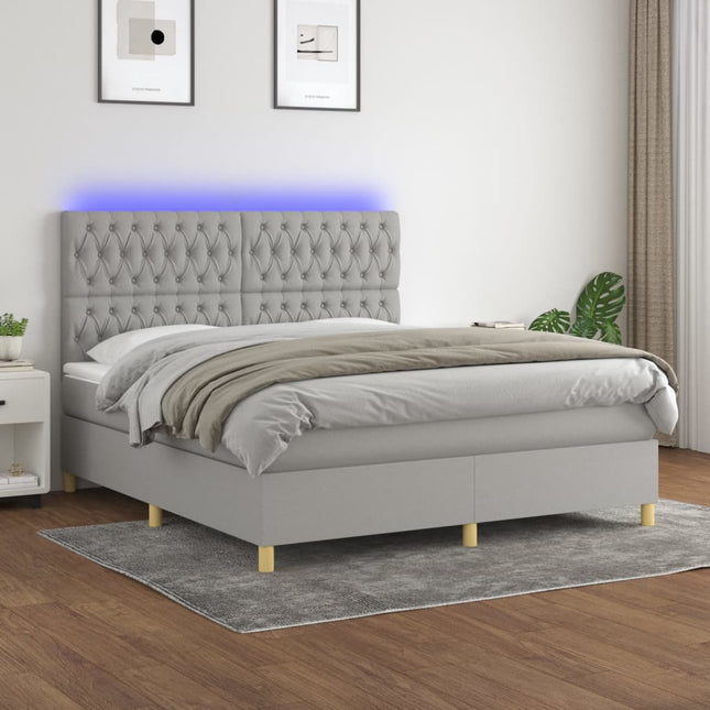 Boxspring Met Matras En Led Stof Lichtgrijs 160 x 200 cm Getuft ontwerp