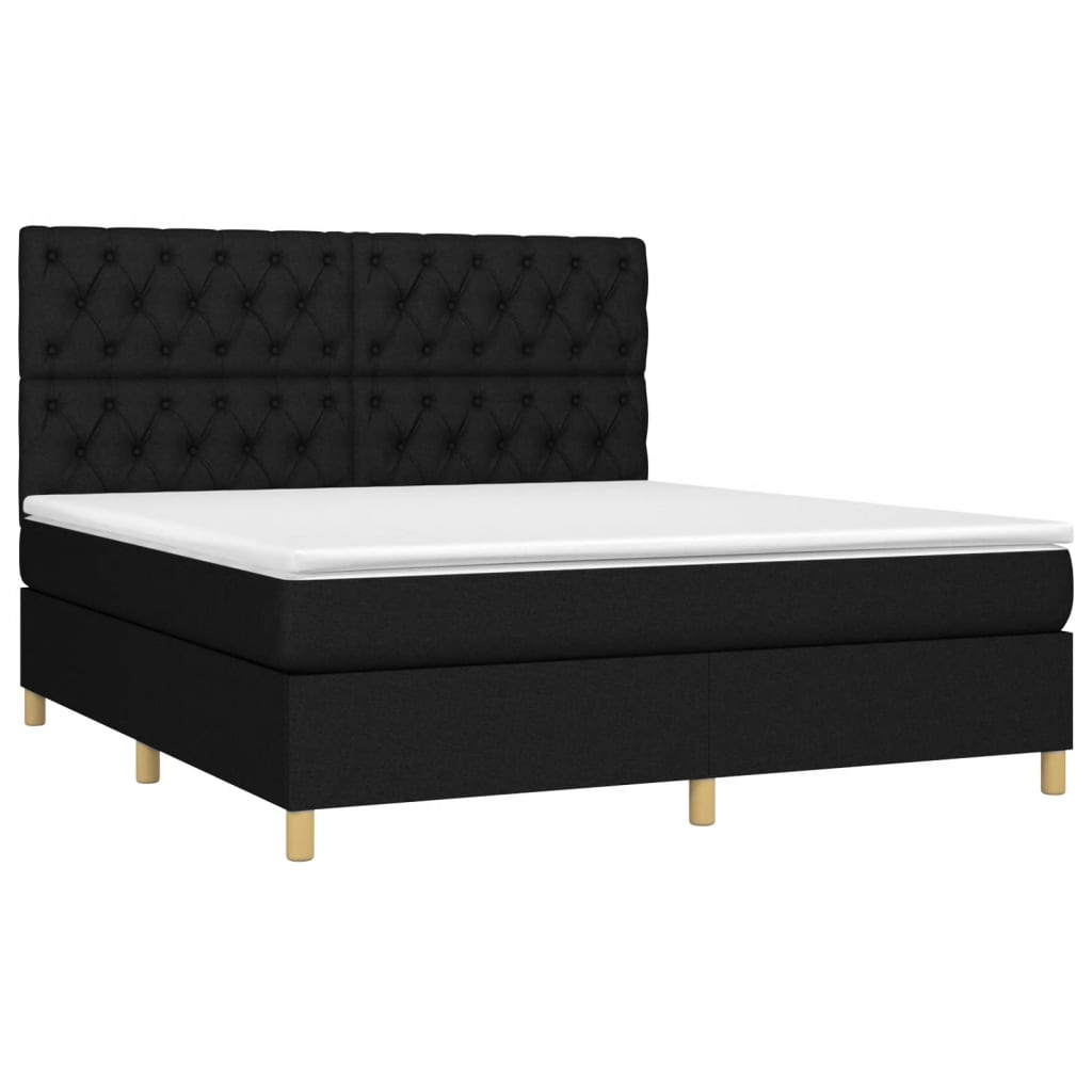 Boxspring Met Matras En Led Stof Zwart 160 x 200 cm Getuft ontwerp