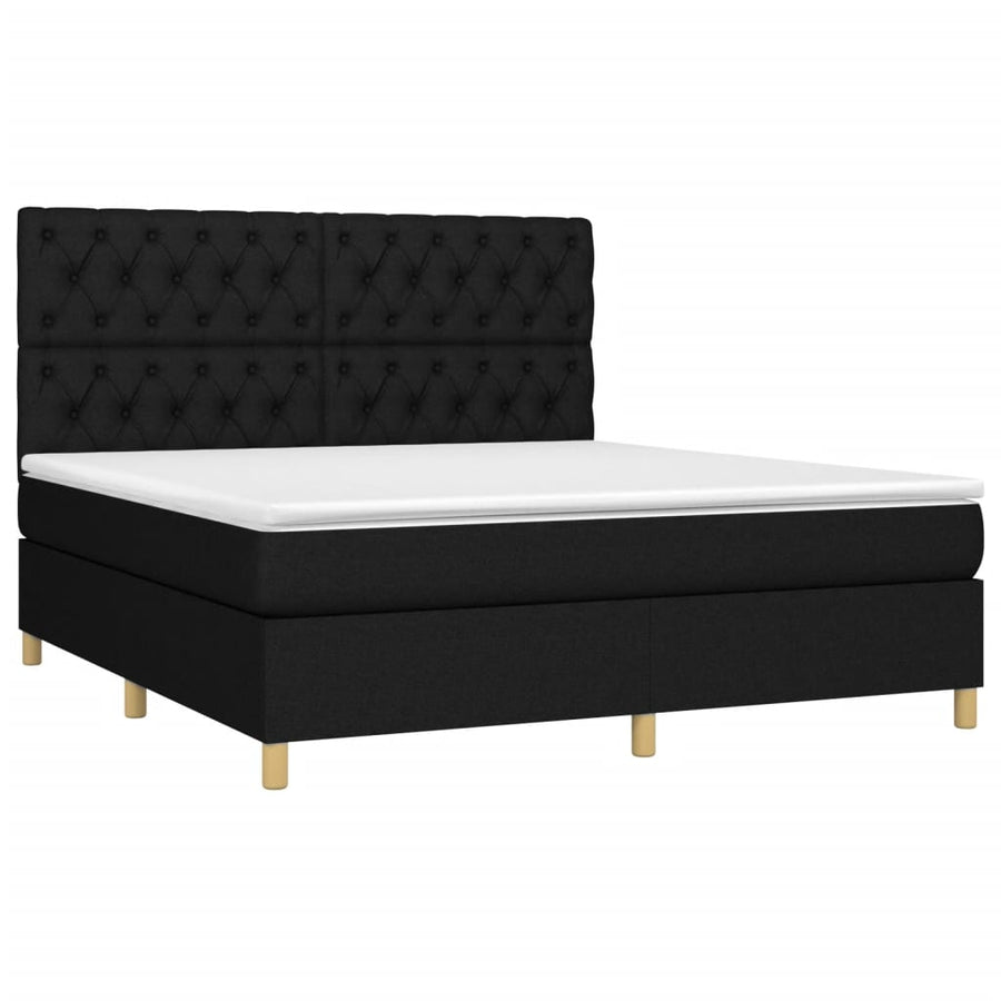 Boxspring Met Matras En Led Stof Zwart 160 x 200 cm Getuft ontwerp