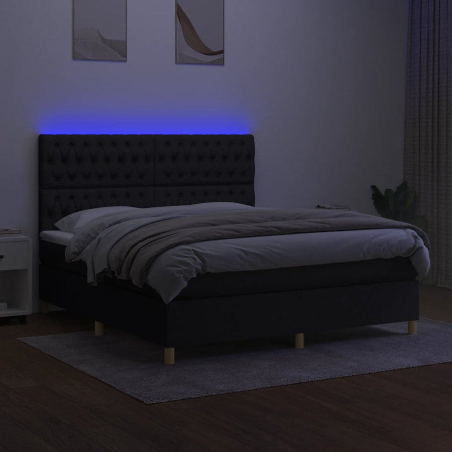 Boxspring Met Matras En Led Stof Zwart 160 x 200 cm Getuft ontwerp