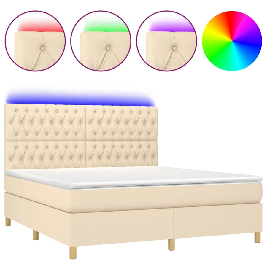 Boxspring Met Matras En Led Stof Kleurig Crème 160 x 200 cm Getuft ontwerp