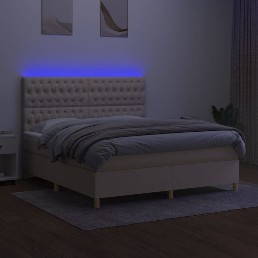 Boxspring Met Matras En Led Stof Kleurig Crème 160 x 200 cm Getuft ontwerp