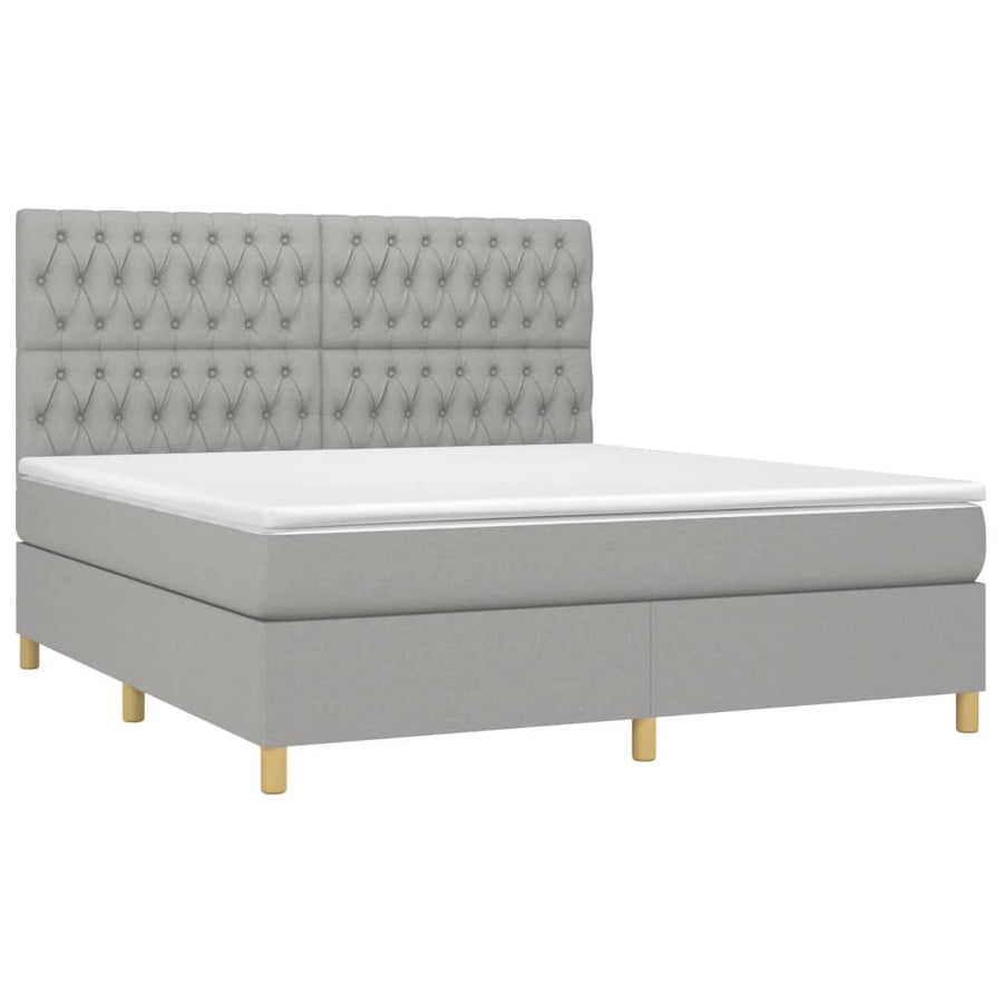 Boxspring Met Matras En Led Stof Lichtgrijs 180 x 200 cm Getuft ontwerp