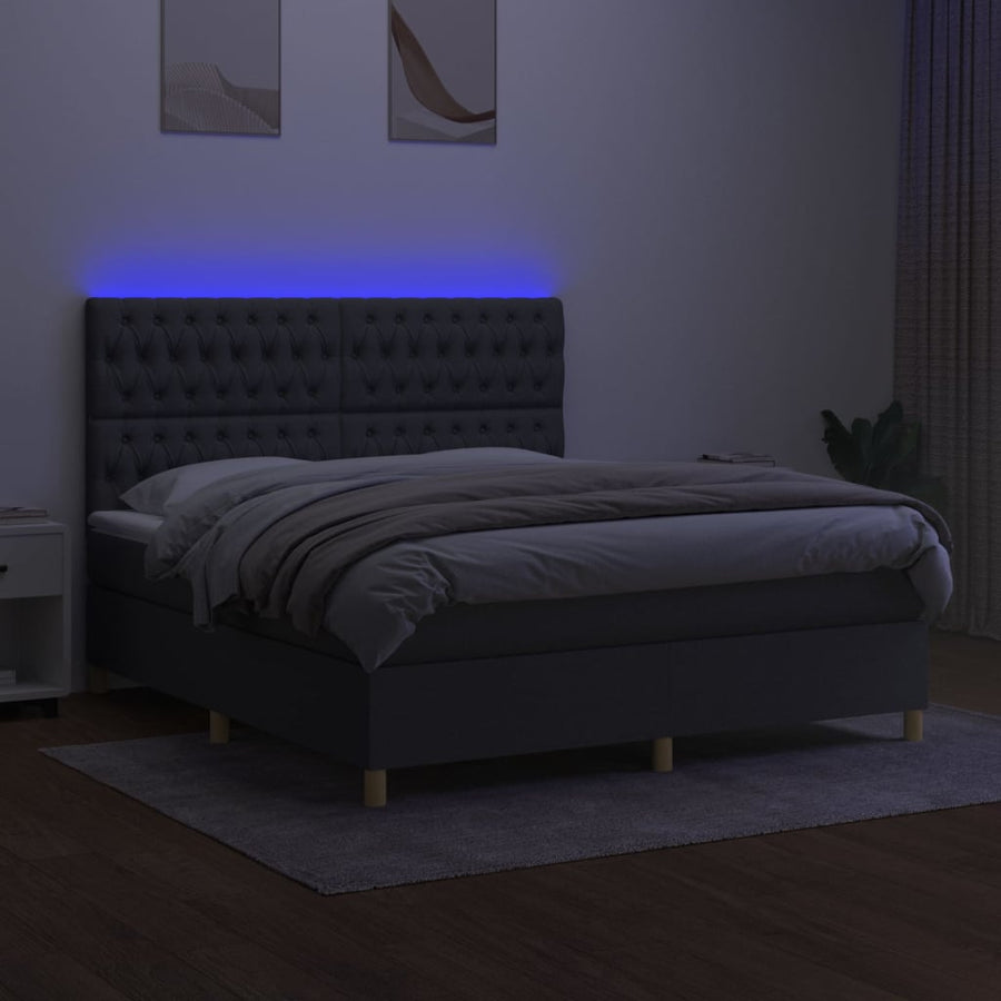 Boxspring Met Matras En Led Stof Donkergrijs 180 x 200 cm Getuft ontwerp